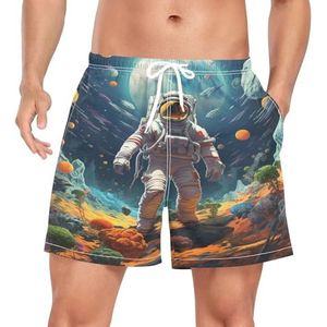 Wzzzsun Vintage Space Astronaut Moon Zwembroek voor heren, boardshorts, sneldrogende kofferbak met zakken, Leuke mode, XXL