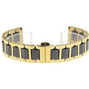 12 14 16 18 20 22mm Dames Heren Keramische horlogeband Soft Smooth Fill Multi-Design horlogeband roestvrij staal Gemeenschappelijke armbanden (Color : Gold-Black, Size : 21mm)