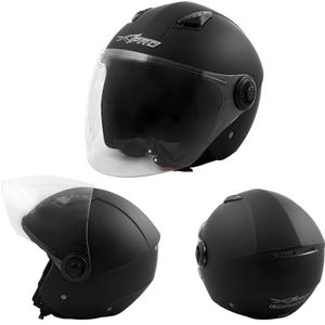 Jethelm met open gezicht deksel motor scooter quad lang vizier zwart M