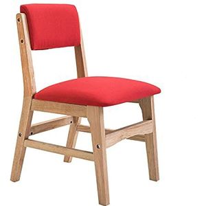 GEIRONV Linnen Eetkamerstoelen,voor Woonkamer Slaapkamer Keuken Massief Houten Stoel Moderne Eenvoud Home Bureaustoel Rugleuning Stoel Eetstoelen (Color : Red)