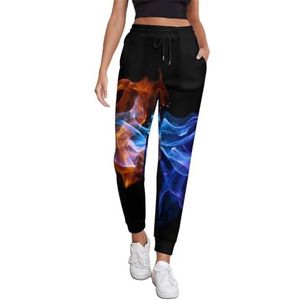 Blue And Red Flames Joggingbroek voor dames, hardloopbroek, joggingbroek, casual broek, elastische taille, lang, met zakken