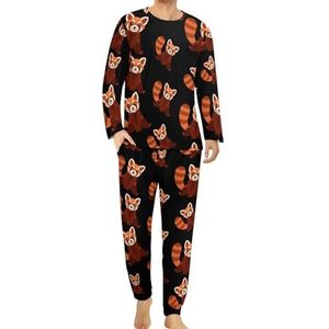 Leuke rode panda comfortabele herenpyjama set ronde hals lange mouwen loungewear met zakken M