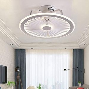 Dempen Plafondventilatorlamp met verlichting App en afstandsbediening Ultradunne 18CM Plafondlamp Onzichtbaar stil LED Dimbaar Plafondventilatoren Verlichting voor woonkamer Slaapkamer,White
