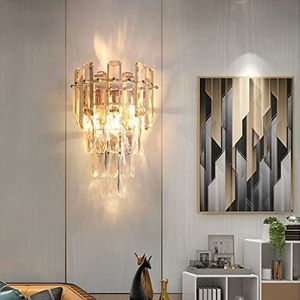 Moderne Kristallen Wandlamp, E14 Kristallen Wandkandelaar Licht, Voor Slaapkamer Woonkamer Keuken Hal Trap Restaurant Hotelverlichting (Champagne Gold)