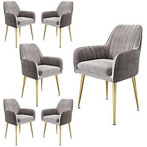 GEIRONV Dining stoelen Set van 6, 40 × 40 × 76 cm Fluwelen met metalen poten make-upstoel for woonkamer slaapkamer keuken stoelen Eetstoelen (Color : Light grey)