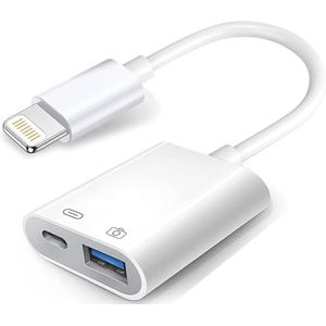 Wahbite - Lightning-naar-USB-camera-adapter - OTG-kabel - Voor iPhone/iPad - Met Oplaadpoort