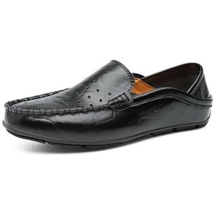 Heren loafers schoen geperforeerd ademend uitgeholde loafers flexibele lichtgewicht platte hak bruiloft instapper (Color : Black, Size : 45.5 EU)