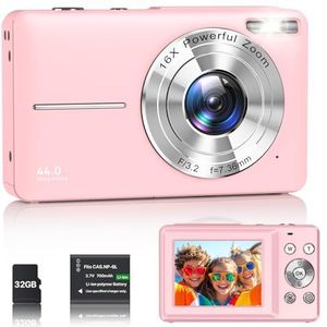 Digitale camera 1080p fotocamera 44MP camera fototoestel draagbare compacte camera met 2,4 inch LCD-scherm, 16 x digitale zoom, 32G micro geheugenkaart, 1 accu voor kinderen, tieners, studenten