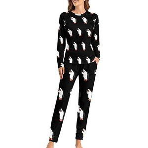 Pinguin Grappige Mode 2 Stuks Dames Pyjama Sets Lange Mouw Nachtkleding Nachtkleding Loungewear Stijl