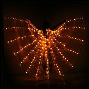 Vlindervleugels, feeënvleugels vleugels van Isis voor volwassenen, buikdansvleugels met led-verlichting en uittrekbare staaf, lichtgevende prestatiekleding voor Halloween en kerstfeesten (geel)
