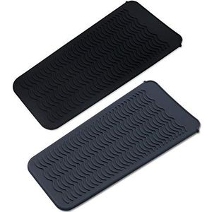 2 stuks hittebestendige siliconen mat zakje, draagbare styling warmtemat, krultang pad cover, stijltang reistas case, voor platte ijzer, krultang toverstaf, hot waver, salongereedschap (grijs + zwart)