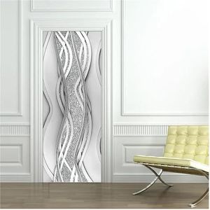 Deurstickers Moderne Mode Witte Parel Deurstickers Zelfklevende 3D Abstracte Lijn Strip Behang Kledingkast Kast Koelkast Muurschildering Cover (Kleur : R, Grootte : 40x120cm)