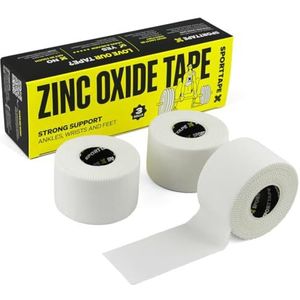 SPORTTAPE Zinkoxide Tape - 3 Rollen - 3,8 cm x 10 m | Witte sporttape voor enkel, stabiliteit & blaren | Boksen, rugby & sportblessures