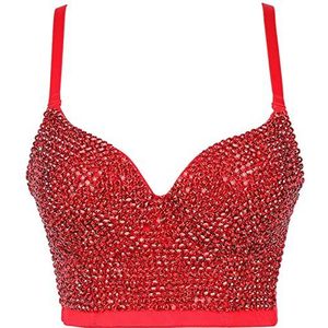 VIVICOLOR Korset met strasssteentjes, glanzend, kort, voor dames, bustier-beha met edelstenen, sparkle clubwear party push-up vest, 12, M