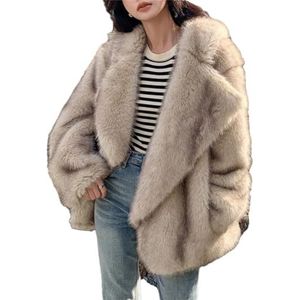 Dames Faux Fur Jas Winter Losse Oversized Lange Overjas, Model Grijs Gradiënt, XL