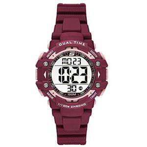 Skechers Horloge voor dames, Digitaal uurwerk met siliconen, polyurethaan, lederen of roestvrij stalen band,Bourgondisch,38MM