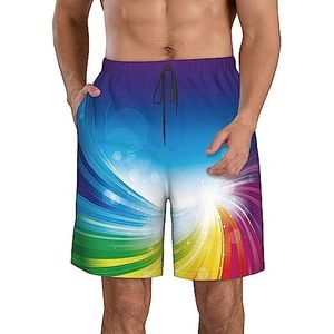 JIAWUJYNB Regenboog achtergrondprint strandshorts voor heren, lichtgewicht, sneldrogend, zwembroek met trekkoord en zakken, Wit, XL