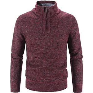 Winter heren fleece dikkere trui halve rits turtleneck warme trui mannelijke slank gebreid for de lente (Color : Red, Size : Large)