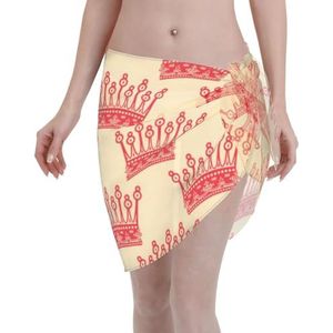 Rode kroon print elegante strandwrap, bikini cover-up, badkleding jurk, voor vrouwen, perfect voor zwembad en resort, Zwart, one size