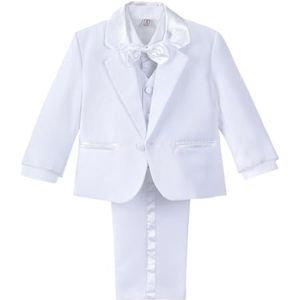 Lito Angels Baby Jongen Formele Jurk Pak 5 Stuks Set Smoking Wit, Maat 86 (Leeftijd 12-18 Maanden) (Markeringsnummer 1)