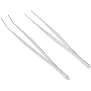 2 Stuks Roestvrijstalen Pincetten 25 Cm Zilver Recht Gebogen Schuin Tang DIY Thee Landschap Handmatige Industriële Hand