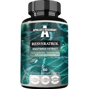 Resveratrol Hoge Dosis 400 mg - 60 Veganistische Capsules - 2 Maanden Bevoorrading - 98% Trans-Resveratrol uit Japanse Duizendknoop Extract - Natuurlijke Antioxidant - van Apollo's Hegemony