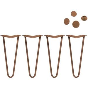Monster Shop 4 Stks Hairpin Tafelpoten Heavy Duty Industriële DIY Meubels Staal Stevig Metaal met Gratis Protector Voeten en Schroef Pack Antiek Koper 2 Prong Staven 30 cm Hoogte 12mm Dikte