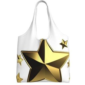 YNCATXZ Gouden ster Canvas Tote Bag voor Vrouwen Esthetische Boodschappentassen Schoudertas Herbruikbare Boodschappentassen, Zwart, Eén maat