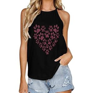 Hond Pootjes Print Hart Vrouwen Tank Top Zomer Mouwloze T-shirts Halter Casual Vest Blouse Print Tee 3XL