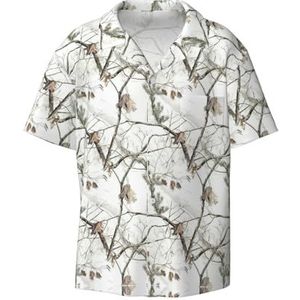 OdDdot White Tree Camo Print Heren Button Down Shirt Korte Mouw Casual Shirt voor Mannen Zomer Business Casual Jurk Shirt, Zwart, XXL