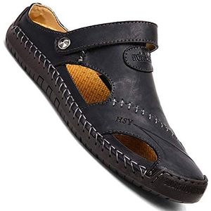 GSNOW Mens Hand Stikken Zachte Outdoor Cosed Toe eather Sandas, Zwart, 6.5 UK, Zwart, 39 EU