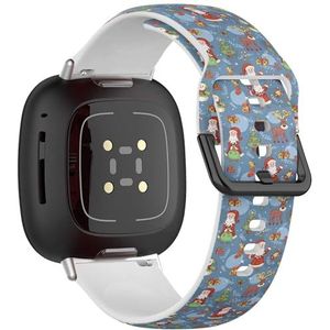 Zachte sportband compatibel met Fitbit Sense / Sense 2 / Versa 4 / Versa 3 (Blue Holiday Christmas), siliconen armband, accessoire