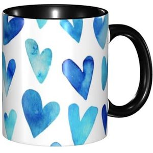 BEEOFICEPENG Mok, 330ml Aangepaste Keramische Cup Koffie Cup Thee Cup voor Keuken Restaurant Kantoor, Blauw Hart Elegant Romantisch Uniek