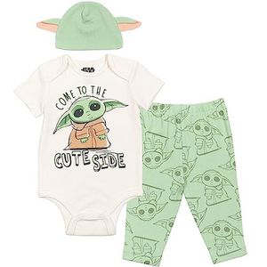 Star Wars Mandalorian Baby Yoda Baby Boys 3 Piece Outfit Set: Bodysuit Pants Hat 0-3 Months
