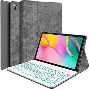 Wineecy Galaxy Tab A 10.1 2019 Toetsenbord Case SM-T510 /T515, Ronde toets 7 Kleuren Licht Afneembaar Draadloos Toetsenbord met PU Cover voor Samsung Tab A 10.1 2019 (Galaxy Tab A 10.1 2019, Grijs)