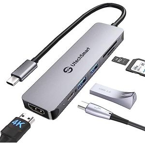UtechSmart USB C Hub HDMI-adapter, 6-in-1 USB C-adapter met 4K @60Hz HDMI, 2* USB 3.0, PD 100W, SD/TF-kaartlezer, USB C-dongle voor MacBook Pro/Air M1, Dell, HP, Lenovo, Steam Deck en USB C-apparaten