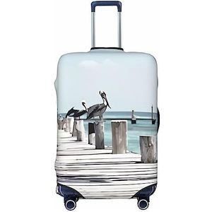 Pelican On Wood Bridge Bagage Cover Reizen Stofdichte Koffer Cover Ritssluiting Koffer Protector Fit 45-70 cm Bagage, Zwart, L