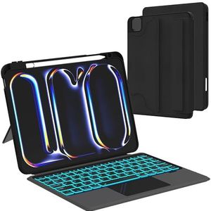 Toetsenbordhoes voor iPad Pro 11 inch (M4) 2024, afneembaar, magnetisch, 7 kleuren verlichting, touchpad tablethoes met penhouder, verlichte Duitse QWERTZ lay-out toetsenbord voor iPad 11 inch, M4,