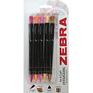 Zebra Zensations navulbaar/intrekbare pk5 2.0mm kleurpotlood Paars/Oranje/Roze/Crème/Bruin-02589