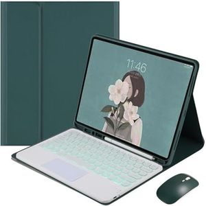 Toetsenbordhoes voor iPad Air 13 inch (M2) 2024, 7-Kleuren Achtergrondverlichting, Magnetisch Afneembaar Draadloos Toetsenbord met S-Penhouder,Dark green
