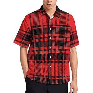 Rood En Zwart Buffalo Schotse Tartan Plaid Geruit Mannen Korte Mouw T-shirt Causale Button Down Zomer Strand Top Met Zak