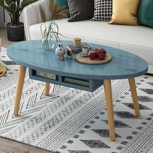 ZYDZ Moderne ovale salontafel met multifunctioneel opbergrek voor woonkamer slaapkamer - nachtkastje (B,80 x 40 x 43 cm)