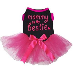 Petitebelle Mommy Is My Bestie Katoenen Shirt Tutu Puppy Kleding Jurk (Zwart/Hot Pink, XXX-Large)