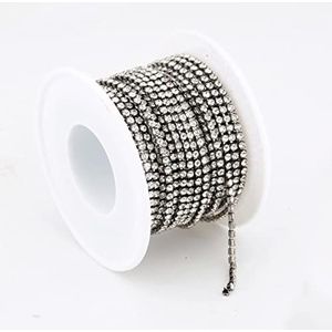 SS6-SS18(2mm-4.5mm) Zilver/Gouden Basis Helder Kristal Dichte Strass Ketting Kleding Naaien Glas Strass Cup Ketting Crystal-Gun-Black Crystal,SS4.5(1.5mm),5yards Pack