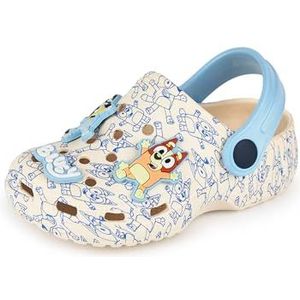 Bluey Klompen voor jongens | Kinderschoenen met schattige puppy-bedeltjes in bruin en blauw | All-over print sandalen voor binnen en buiten, slippers met verstelbare band