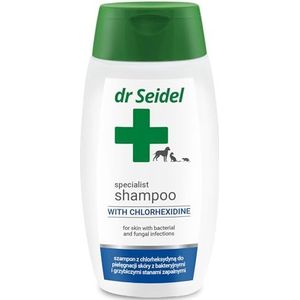 DR Seidel Shampoo met chloorhexidine 220 ml Dr. Seidels geconcentreerde shampoo met chloorhexidine is een uitstekend verzorgingsproduct voor de behandeling van huidontstekingen