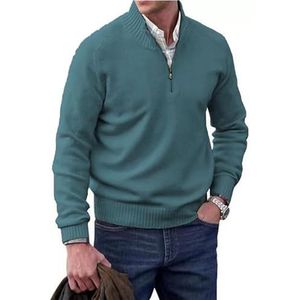 Heren kasjmier rits basic trui, gebreide trui casual lange mouwen trui solide gebreide trui, meerblauw, M