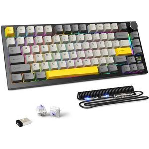 MAMBASNAKE Attack Shark X820 Ultra Mechanisch Gaming Toetsenbord Draadloos 2.4G/BT/Usb-C, QWERTY TKL 75% Gasket Hot Swap met TFT Display & Knop, LIGHTSYNC RGB Chroma, Coiled Cable - Gift Switch/Grijs