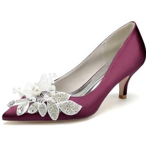 EICOFF Vrouwen Puntige Teen Kitten Hakken Pumps Dames Gesloten Teen Mid Heel Hakken Bruid Trouwschoenen Slip On Party Dress Schoenen,Burgundy,36 EU