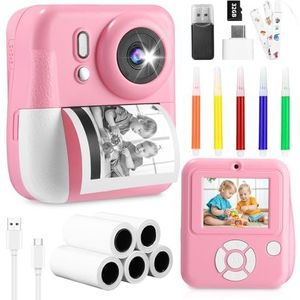 Tixexo Instant kindercamera, driekleurige print, 1080p instant camera voor kinderen, met 32 GB kaart en 6 rollen printpapier, cadeau voor kinderen van 3 tot 14 jaar